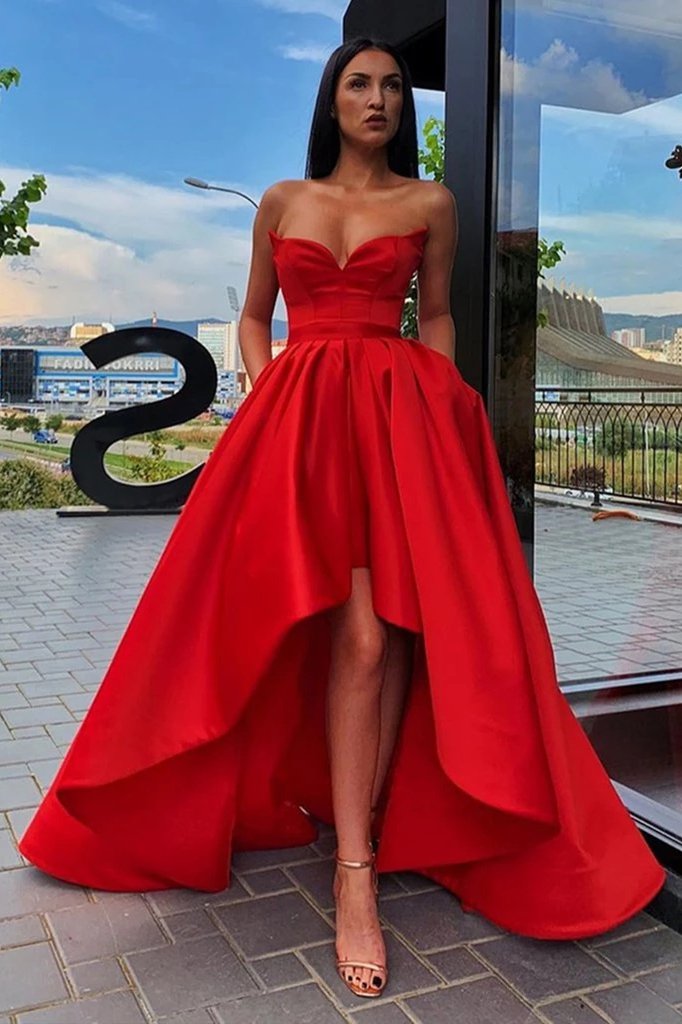 Red Strapless High Low Prom Dresses ...